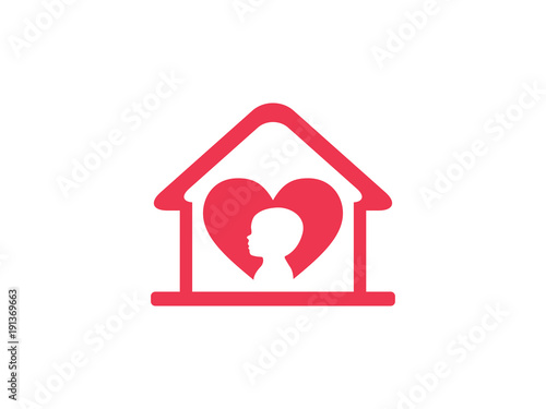 orphan child adoption family with heart shape iconic vector logo design