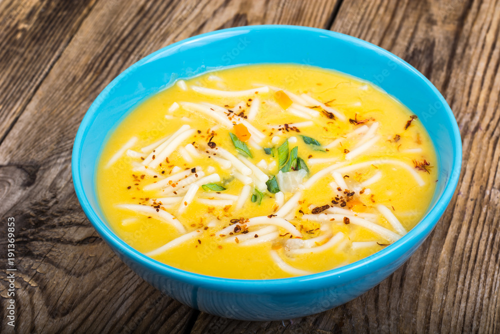 Vegetable soup puree with pumpkin and pasta Vegetable soup puree with pumpkin and pasta