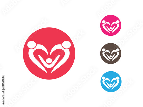 orphan child adoption family with heart shape iconic vector logo design