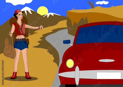 A girl goes hitchhiking