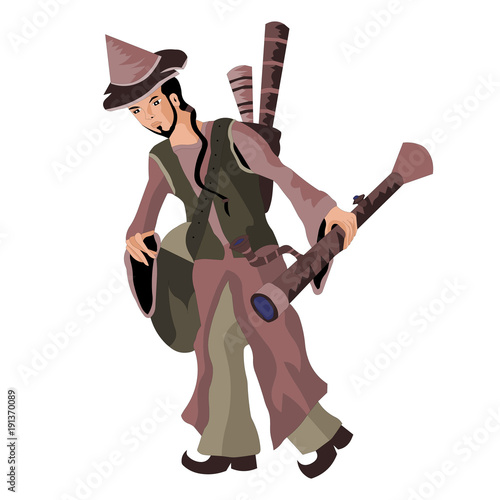 Arab astronomer goes on a long journey, his backpack telescopes and instruments, and in his hand a large telescope