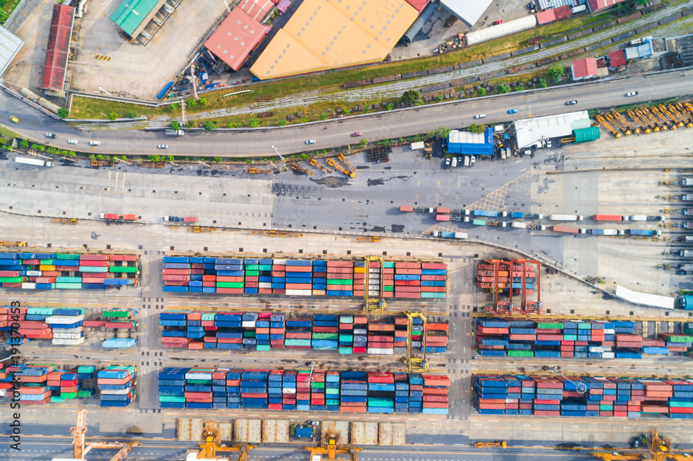 Shipping container cargo pier trade port in the city Shipping container cargo pier trade port in the city