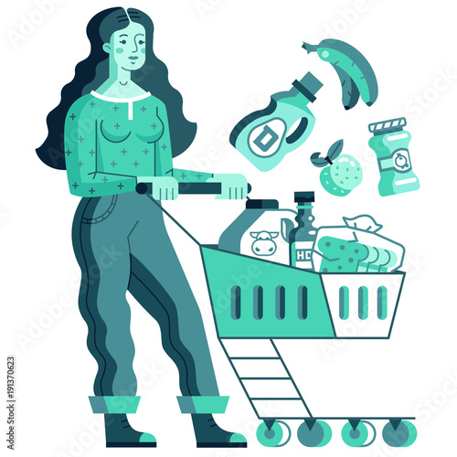 Girl with basket from supermarket