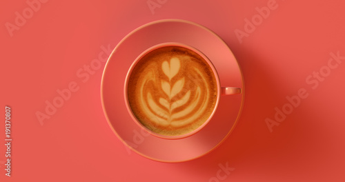 Pink peach Coffee Cup Cappuccino 3d illustration