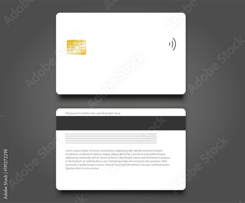Banking chip credit card realistic mockup. Clear plastic card template.