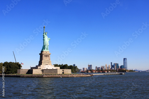 The Statue of Liberty on Liberty Island in New York Harbor in New York City, United States