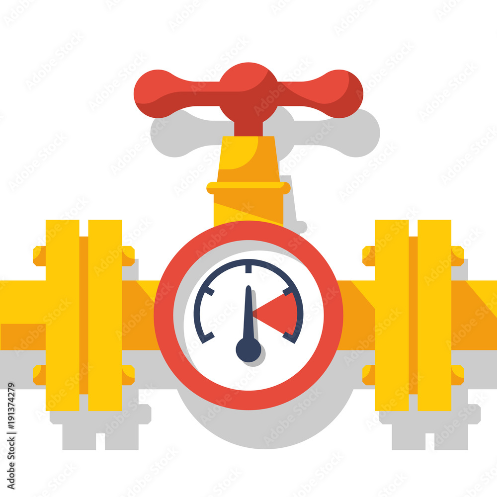 Gas Pipeline With A Valve And A Manometer Vector Illustration Flat