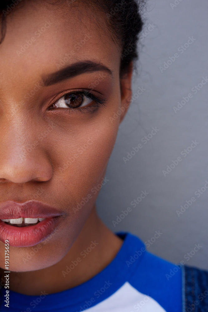 half face portrait of african american woman half face portrait of african american woman
