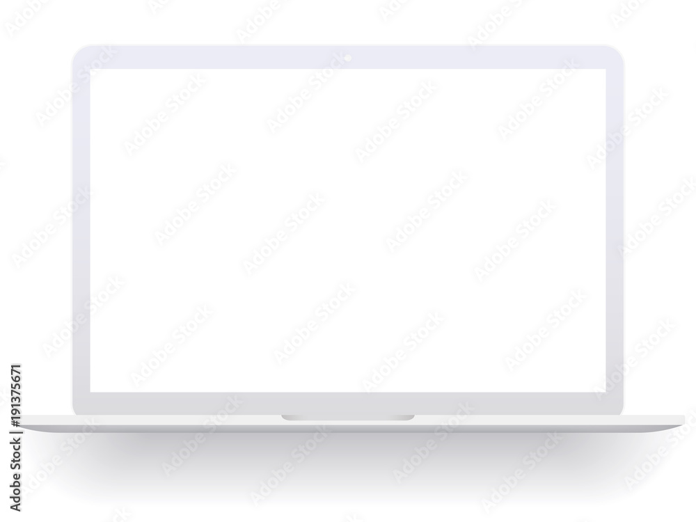 White open laptop with blank screen isolated on white background. Laptop mockup vector illustration - obrazy, fototapety, plakaty 