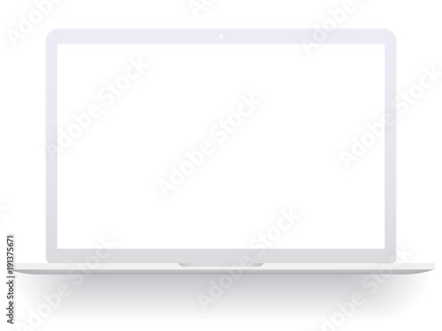 White open laptop with blank screen isolated on white background. Laptop mockup vector illustration