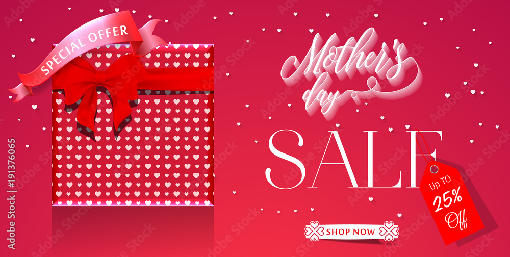 Naklejka premium Mothers day sale 25% off banner template for social media advertising, invitation or poster design.