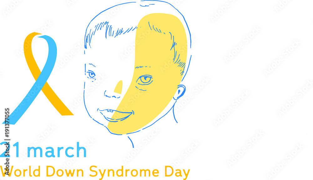 Obraz premium Down syndrom day vector illustration with boy on white background