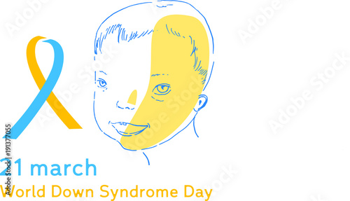 Down syndrom day vector illustration with boy on white background