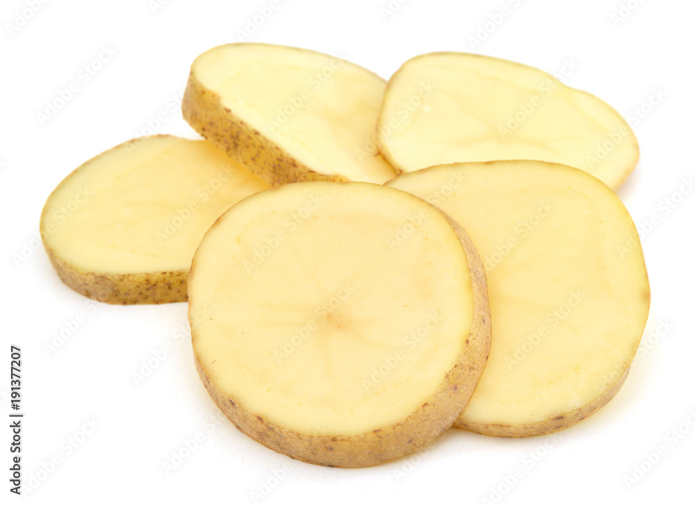 Sliced yellow potatoes isolated on white background Sliced yellow potatoes isolated on white background