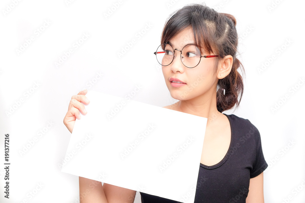 Portrait of beautiful asian women hold blank paper Portrait of beautiful asian women hold blank paper