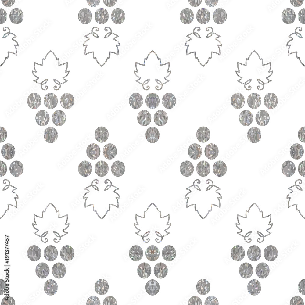 Fototapeta premium Silver textured seamless pattern of grapes
