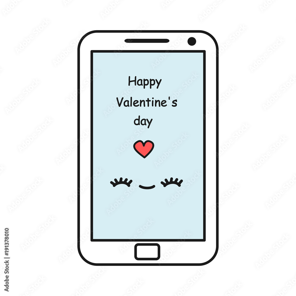 cute cartoon vector mobile phone with happy valentine's day message cute cartoon vector mobile phone with happy valentine's day message