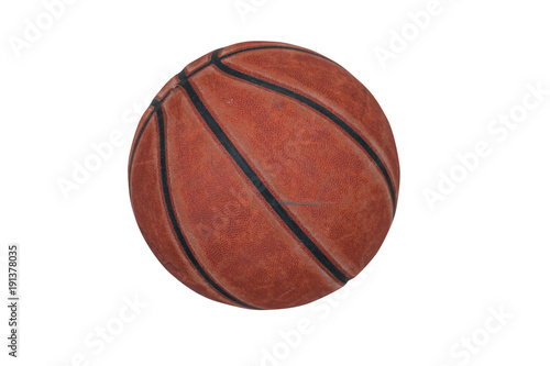 Принти на полотні Old and used orange basketball on white background.