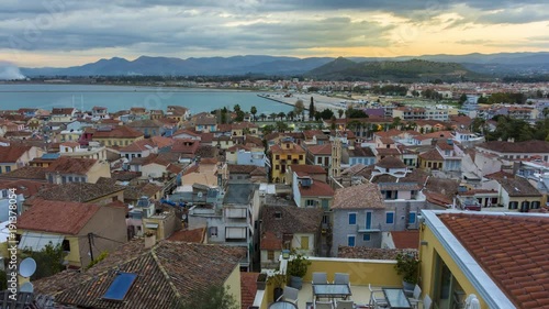 4K Timelapse panoramic view from above Nafplio city, Greece