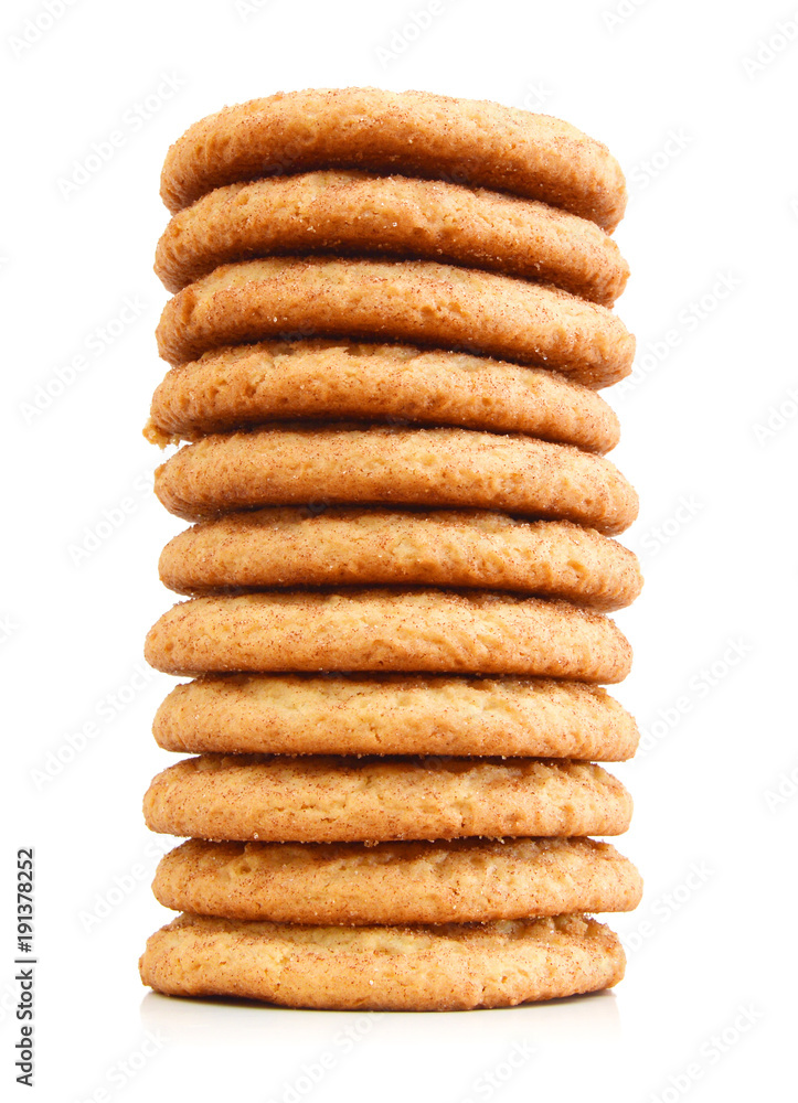 Stack of snickerdoodles over white. Stack of snickerdoodles over white.