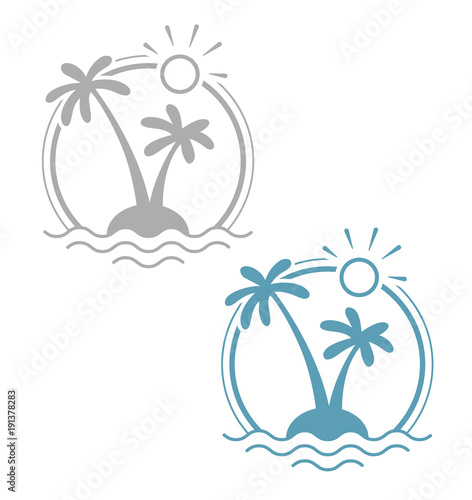 Palm at tropical island. Simple Summer holiday symbol. Isolated