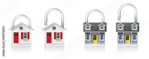 Set of small house padlocks isolated on white background , vector , illustration