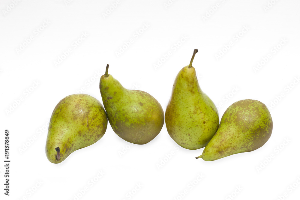 Pears on a white background. Composition of pears on a white background.