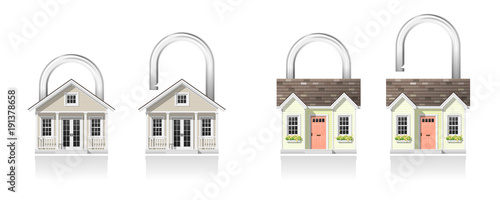 Set of small house padlocks isolated on white background , vector , illustration