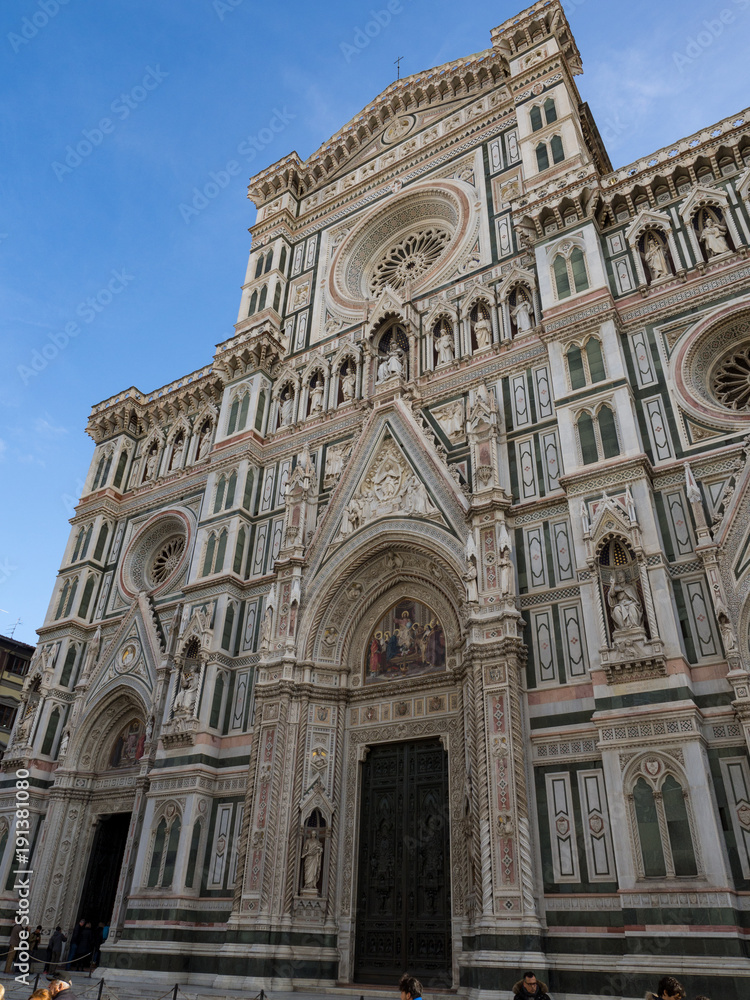 Florence Duomo. Basilica di Santa Maria del Fiore (Basilica of Saint Mary of the Flower) in Florence, Italy. Florence Duomo is one of main landmarks in Florence, sunny day. Italy, january 2018