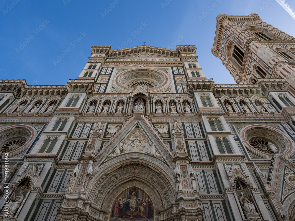Florence Duomo. Basilica di Santa Maria del Fiore (Basilica of Saint Mary of the Flower) in Florence, Italy. Florence Duomo is one of main landmarks in Florence, sunny day. Italy, january 2018