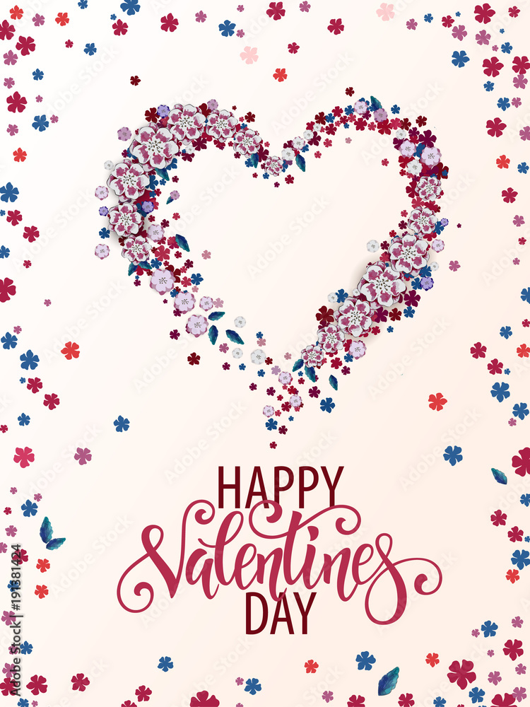 Beautiful floral heart with lettering. Valentine card. Vector illustration EPS10