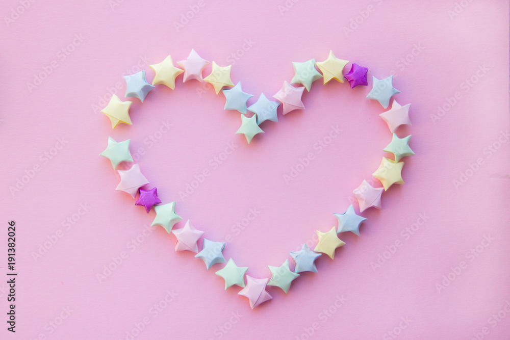 Heart maded from small paper stars Origami