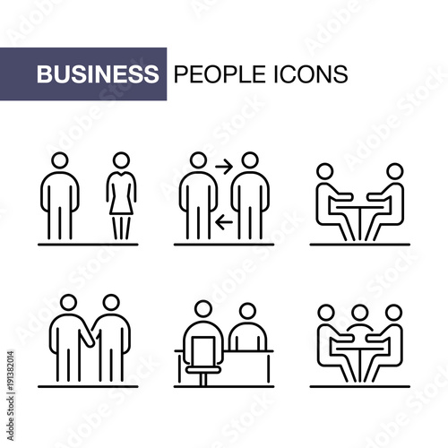 Business people icons set simple line flat illustration