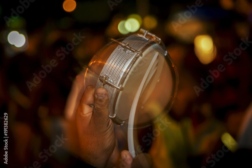 Detalhe de tamborim usado em escolas de samba no carnaval brasileiro photo