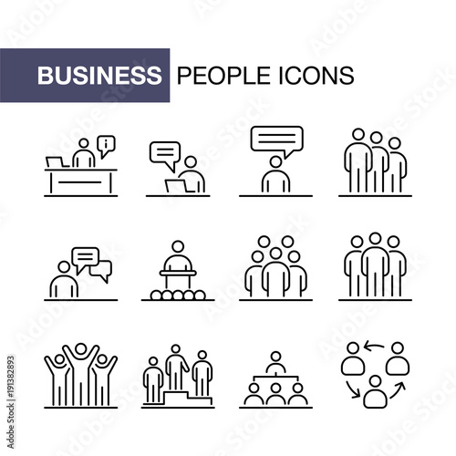 Business people icons set simple line flat illustration