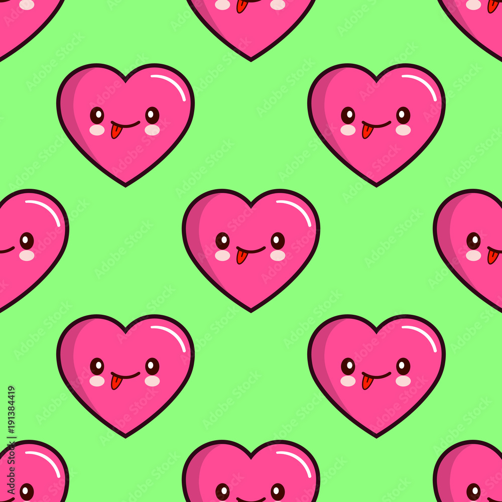 seamless pattern of smiling hearts on green background vector wallpaper textile Illustration EPS Valentine s Day