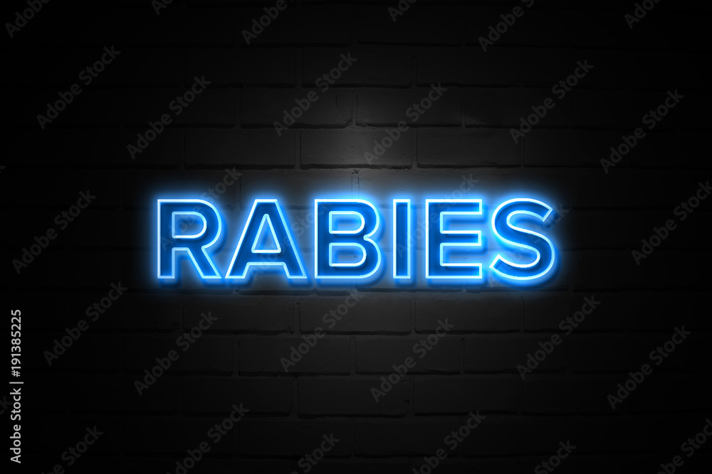 Rabies neon Sign on brickwall