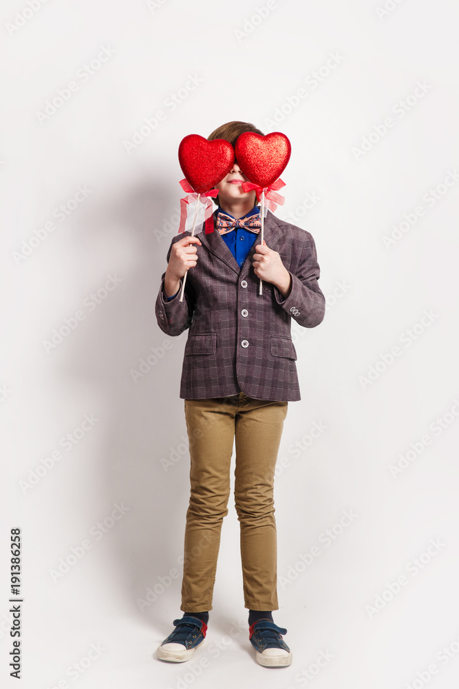 Be My Valentine . Happy boy with hearts