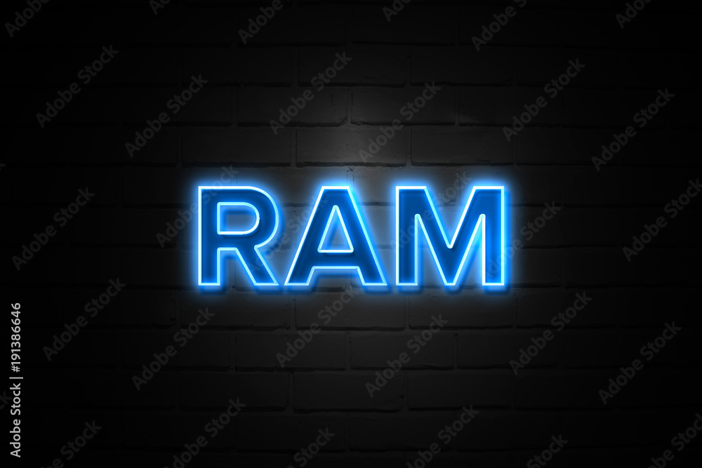 Ram neon Sign on brickwall Ram neon Sign on brickwall