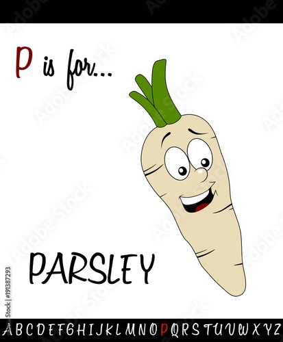 Illustrated vocabulary worksheet card with cartoon parsley