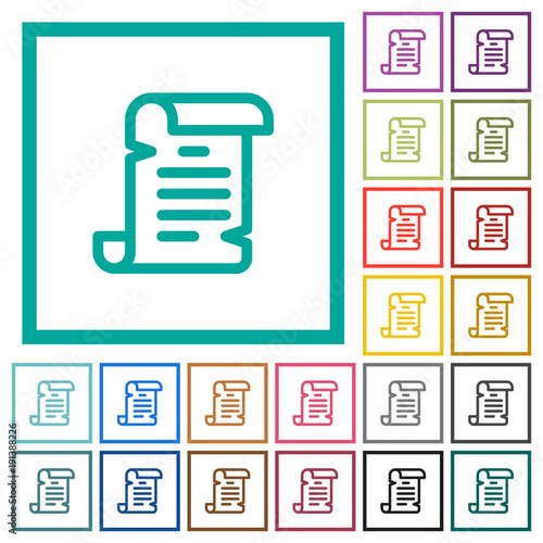 Paper scroll flat color icons with quadrant frames