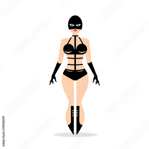 Young woman in modern bandage dress. Design element for poster, banner or concept brochure. Abstract image in a flat design. Vector illustration isolated on white background