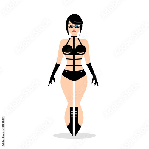 Young woman in modern bandage dress. Design element for poster, banner or concept brochure. Abstract image in a flat design. Vector illustration isolated on white background