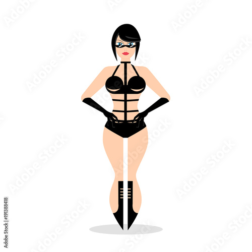 Young woman in modern bandage dress. Design element for poster, banner or concept brochure. Abstract image in a flat design. Vector illustration isolated on white background