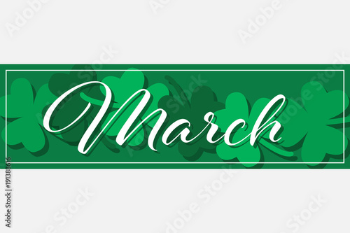 March Single Word With Shamrocks Banner Vector Illustration 2