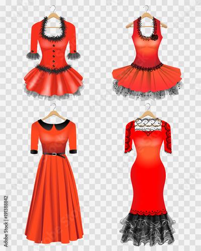 Red dresses on hanger on on transparent background