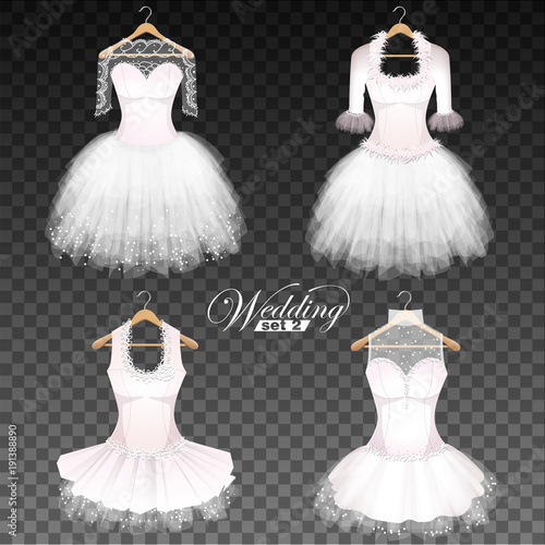 Wedding dresses on a hanger on transparent background