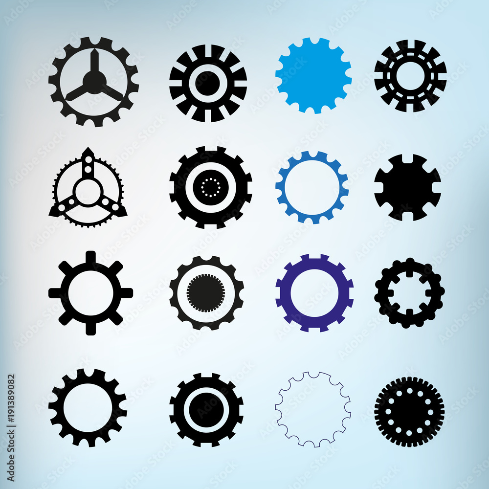 Set of gears various design elements isolated on white background
