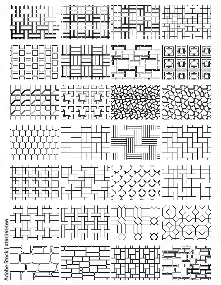 Collection paving textures for drawing in landscape design