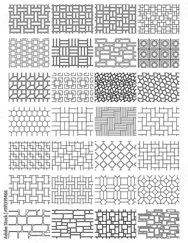 Collection paving textures for drawing in landscape design